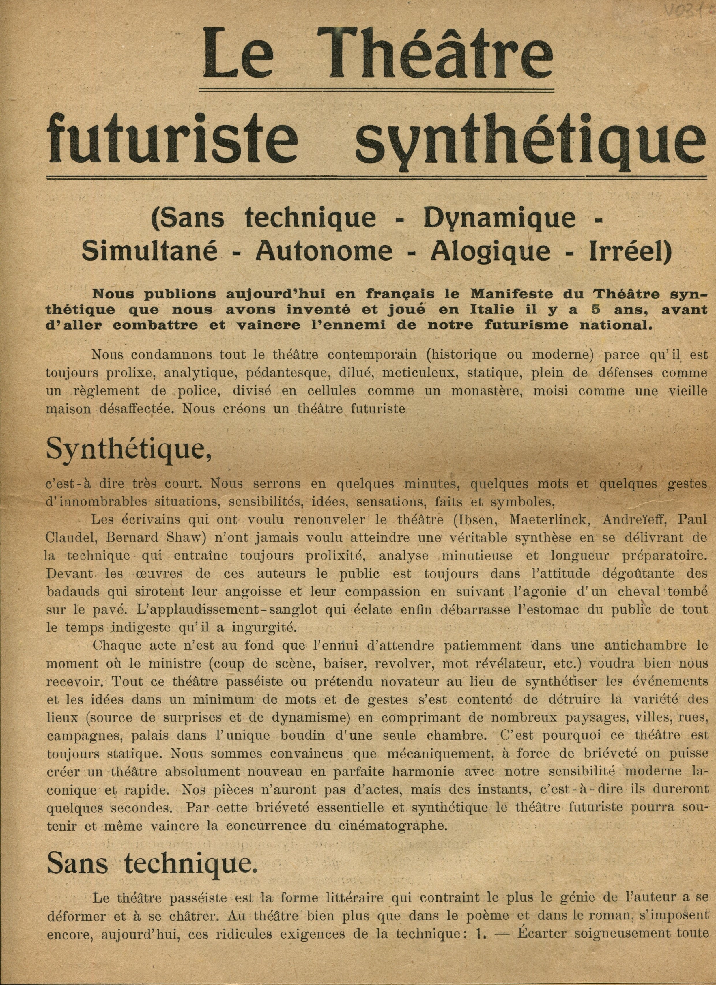 AA.VV., Le Théâtre Futuriste Synthétique: Libri e Riviste Le Théâtre Futuriste Synthétique