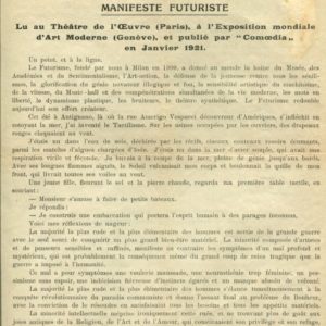 Marinetti Le Tactilisme. Manifeste Futuriste