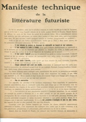 Tommaso Marinetti, Manifeste Technique de la Littérature Futuriste